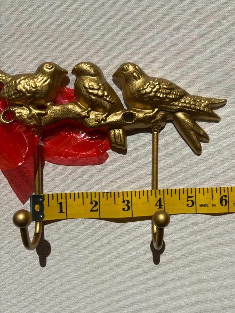 Gold Bird Metal Double Hook Wall Hanger - Gold